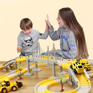 Battery-Powered DIY Construction Vehicle Train Set